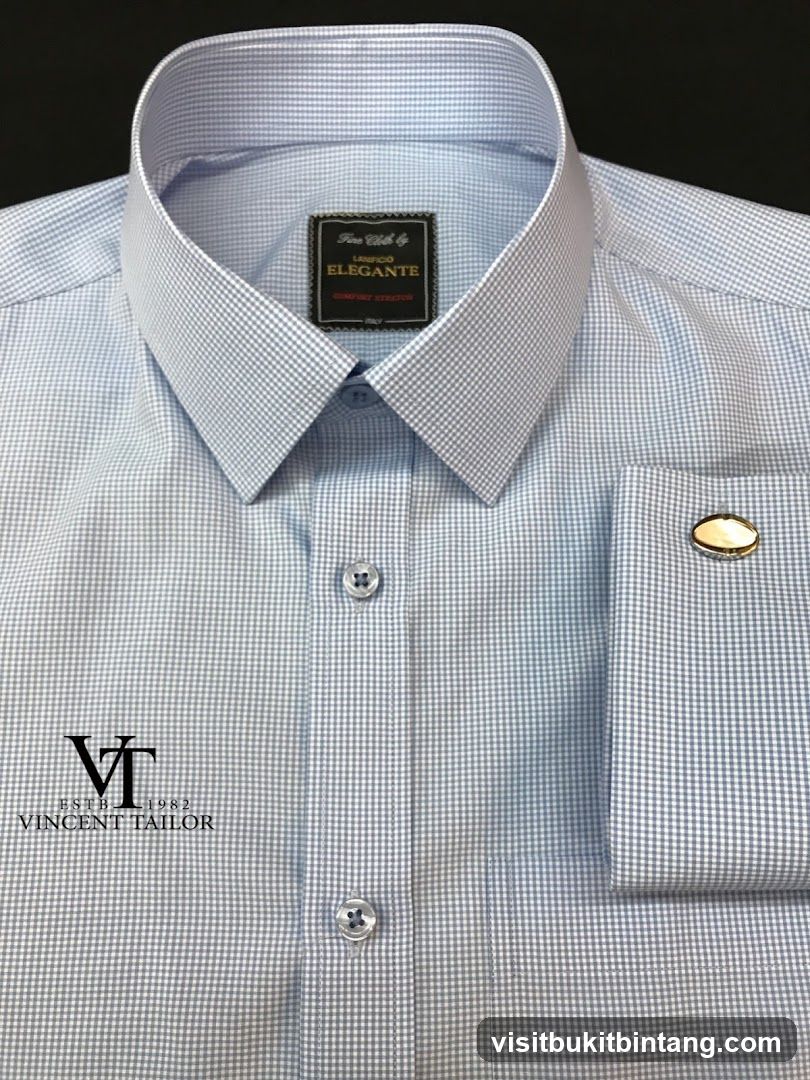 Light Blue Gingham Dress Shirt with Cufflinks