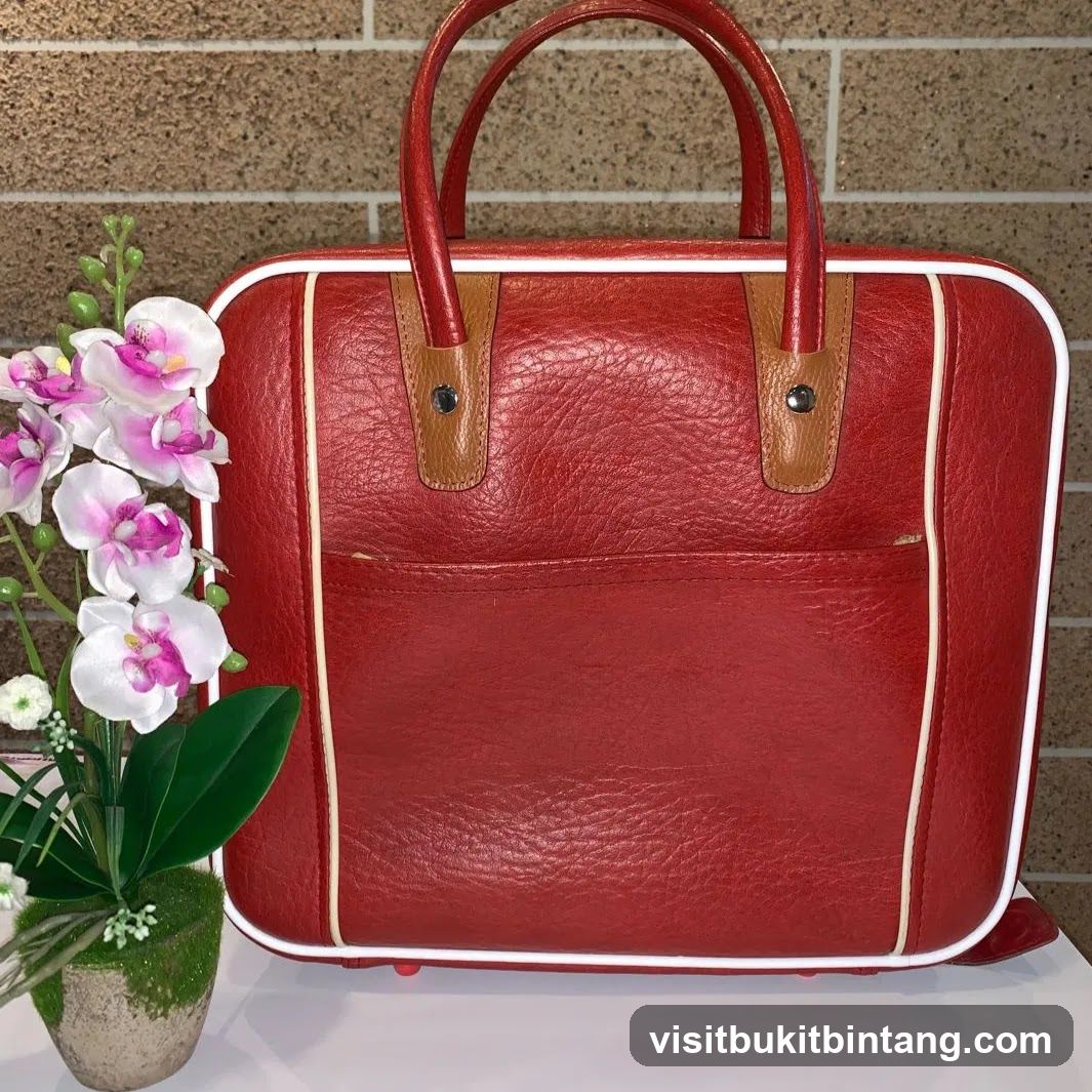 Red Handbag with White and Brown Accents