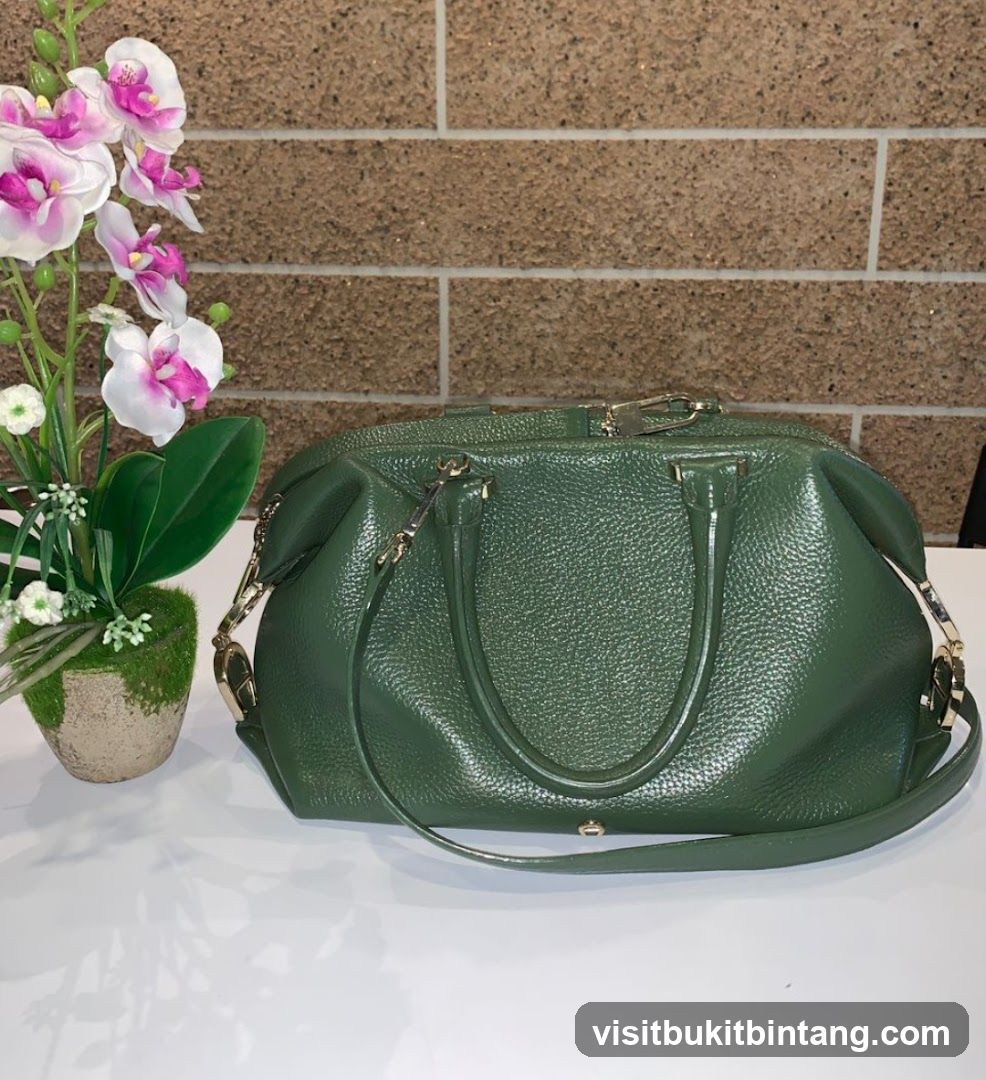 Green Leather Handbag with Floral Arrangement