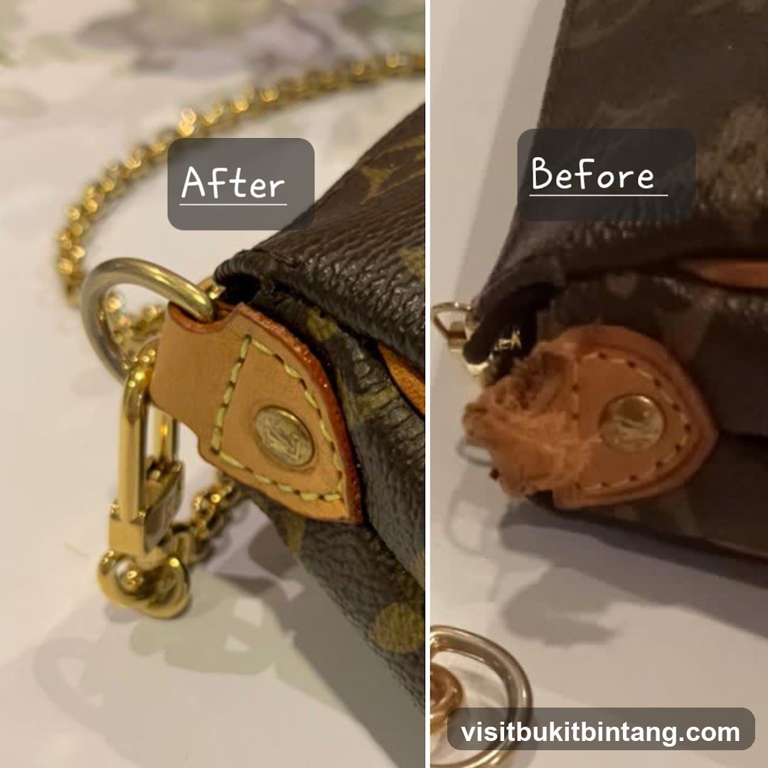 Before and After Repair of a Designer Bag Strap