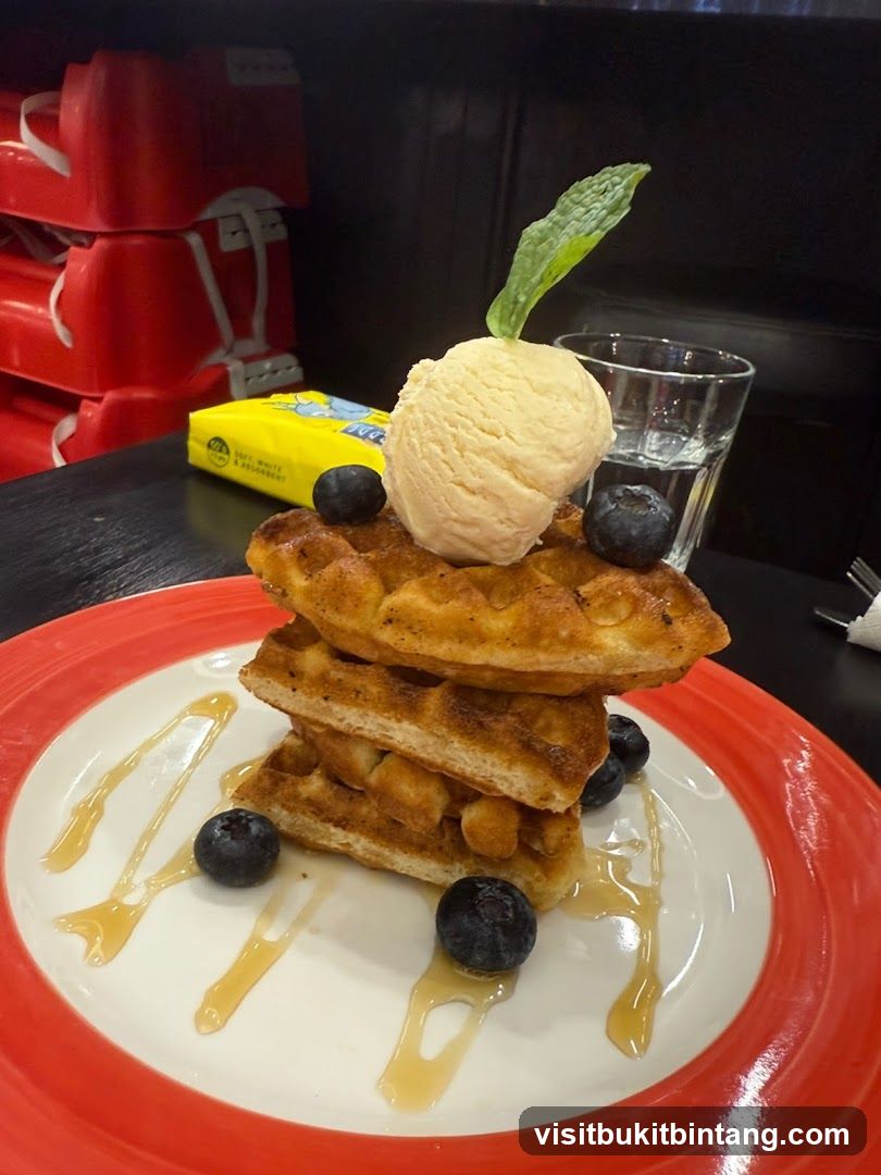 Waffles with Ice Cream and Blueberries