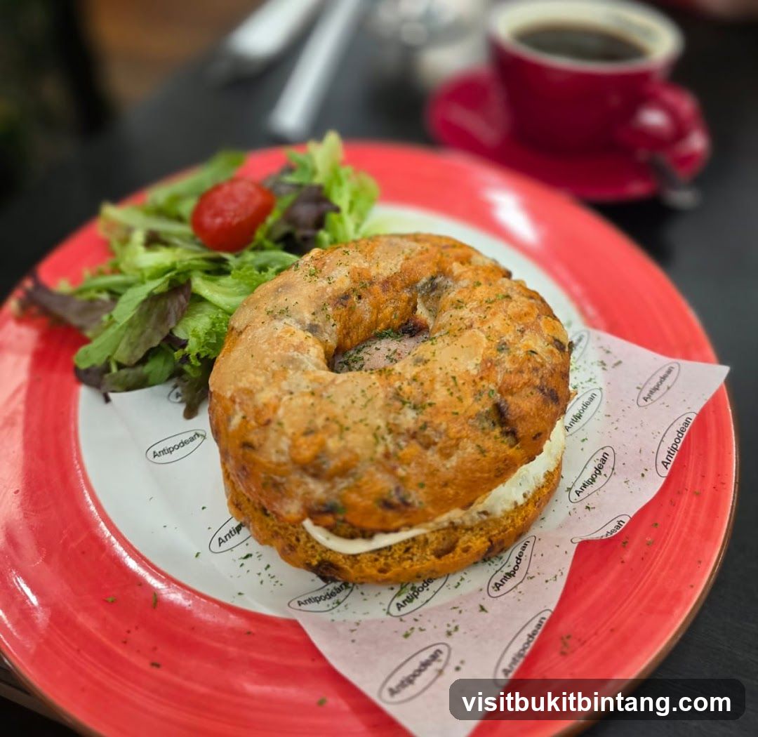 Bagel Sandwich with Salad and Coffee