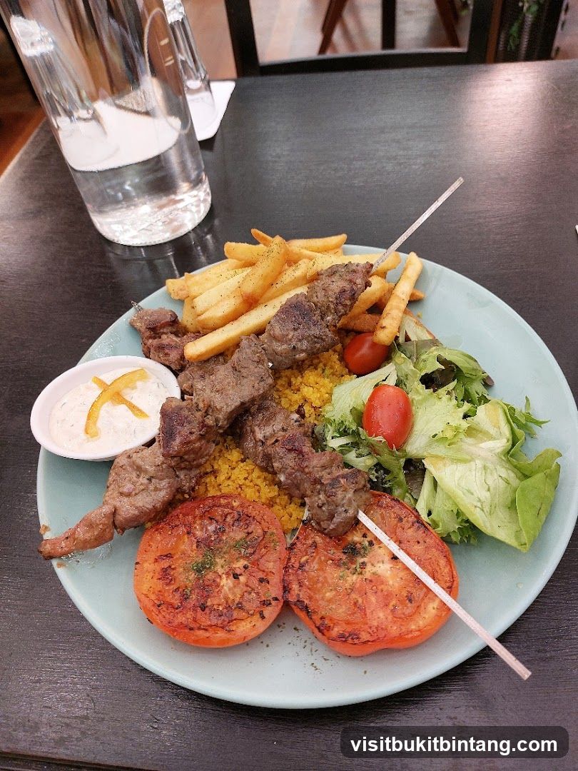 Lamb Skewers with Fries and Salad