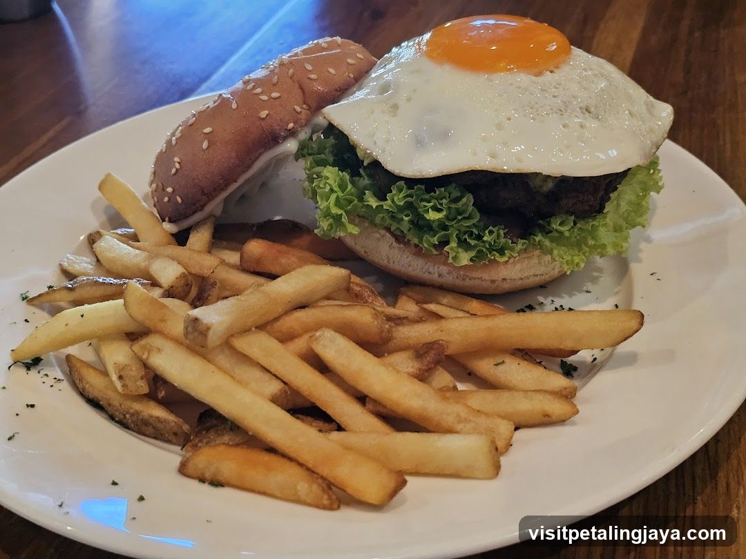 Burger with Fried Egg and Fries