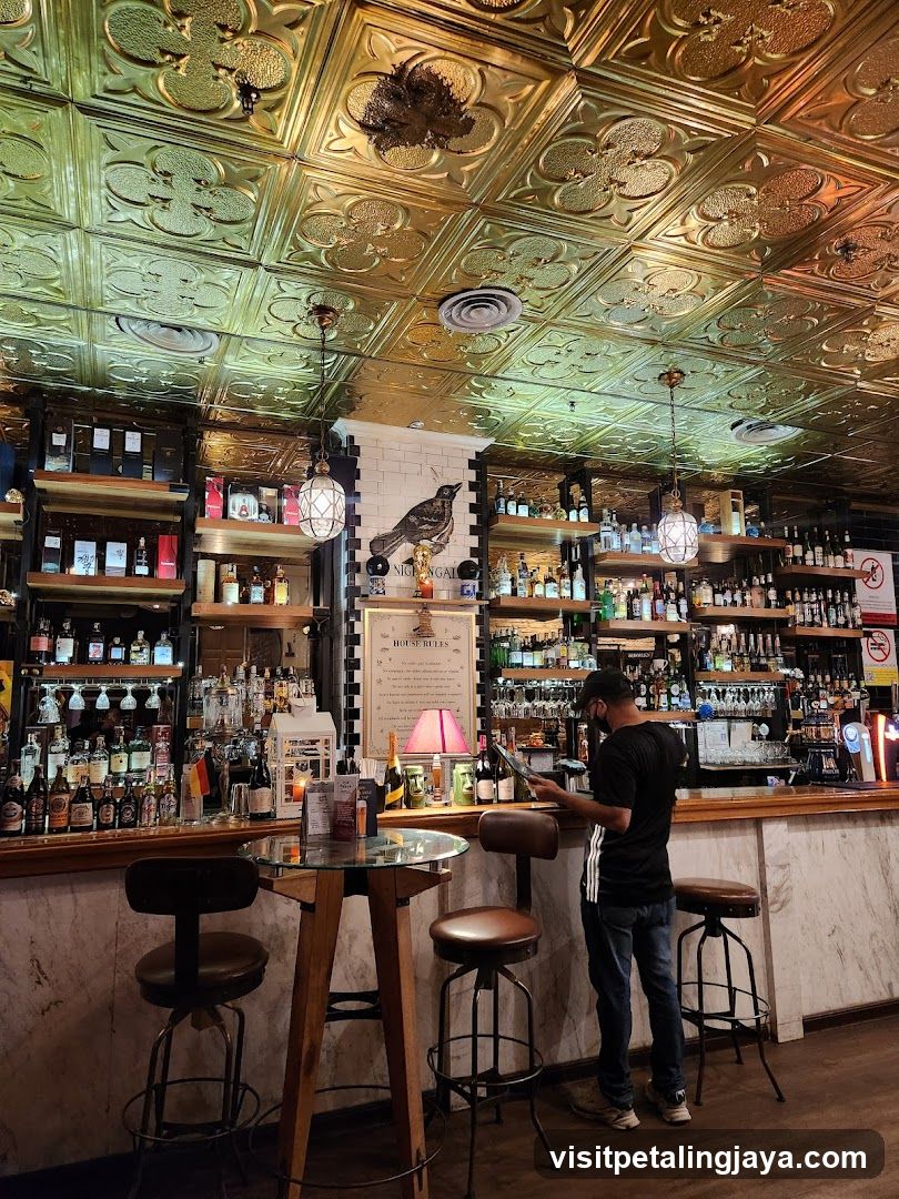 Bar Interior with Ornate Ceiling