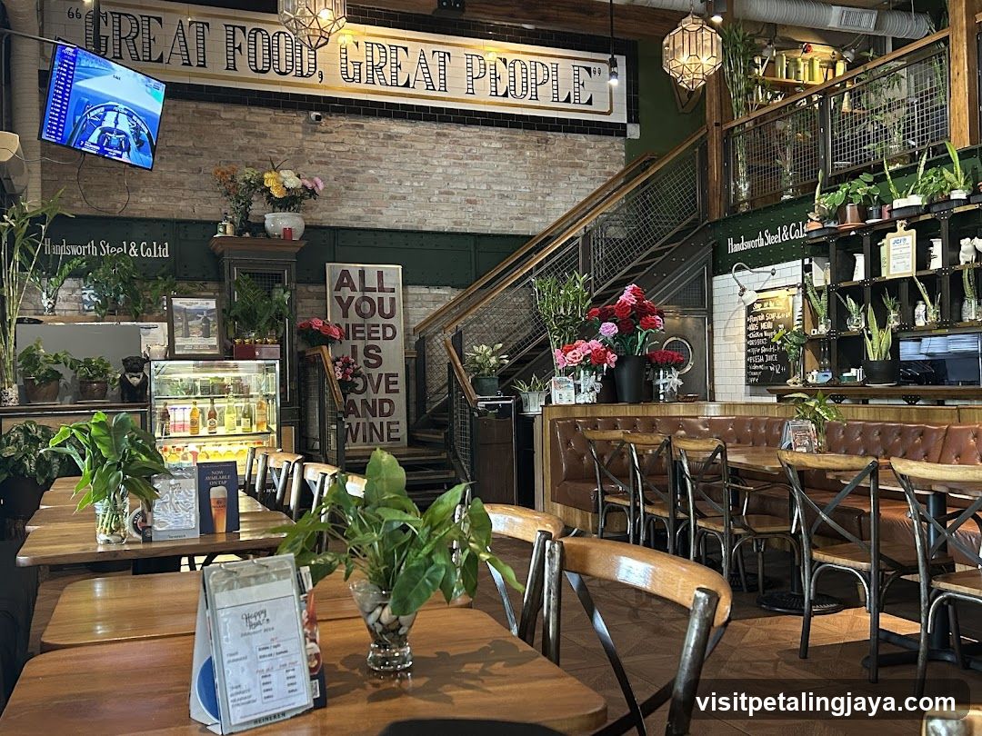 Interior of a cozy café with rustic decor