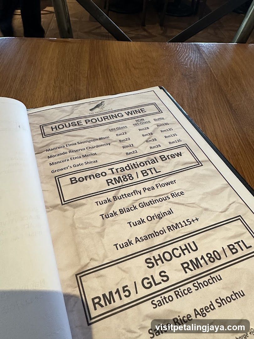 House Pouring Wine Menu