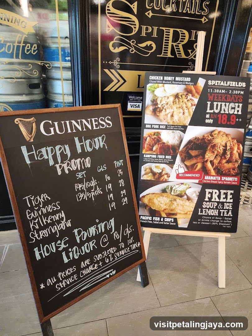 Guinness Happy Hour and Lunch Menu Display