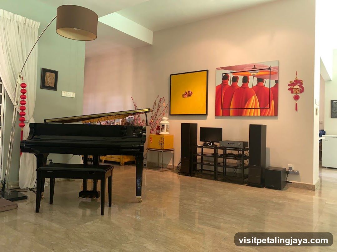 Living Room Interior with Piano and Artwork