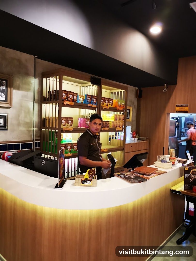 Counter with staff and products