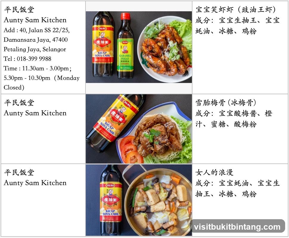 Aunty Sam Kitchen Menu