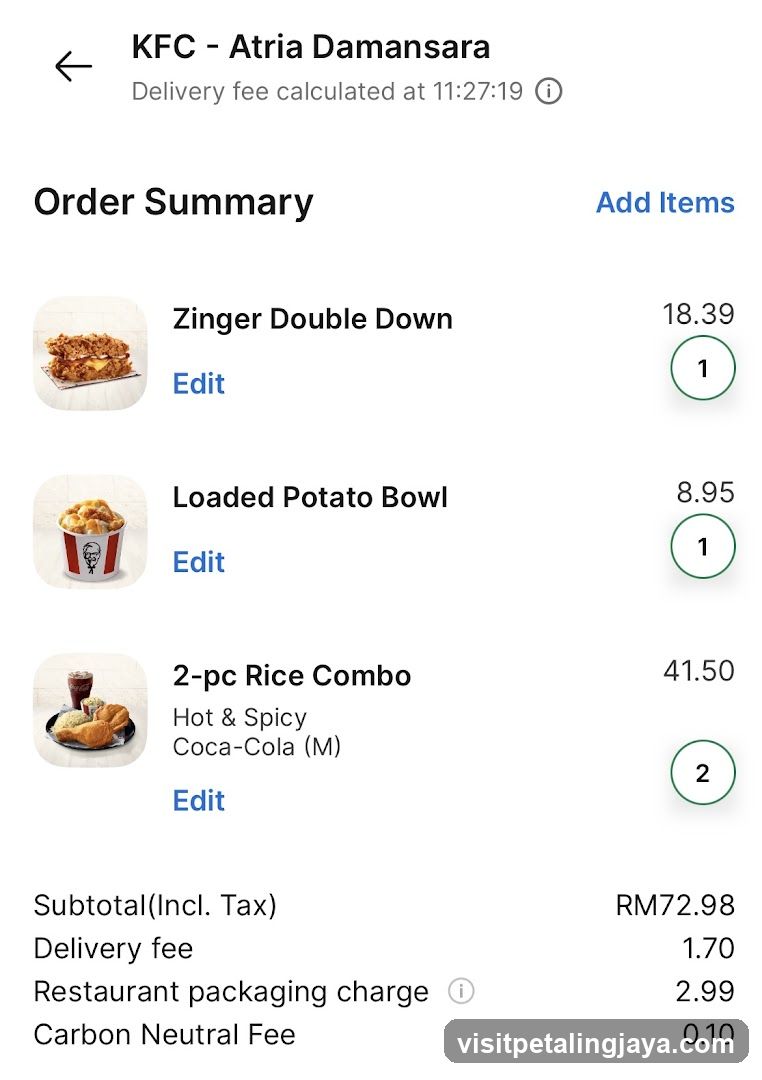 KFC Order Summary