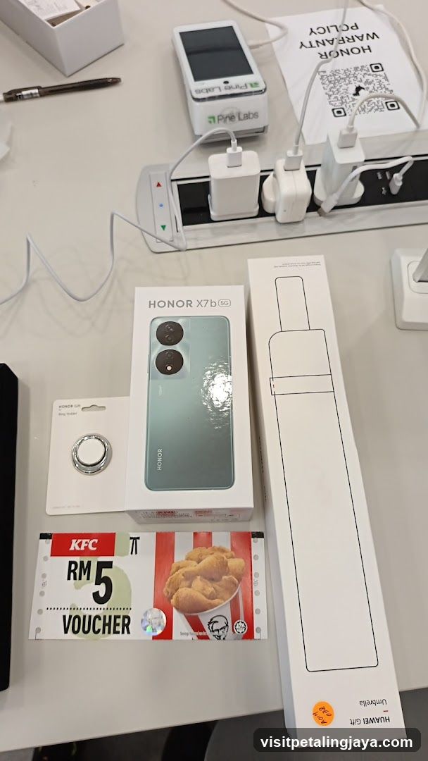 Product Display Table with Accessories and Vouchers