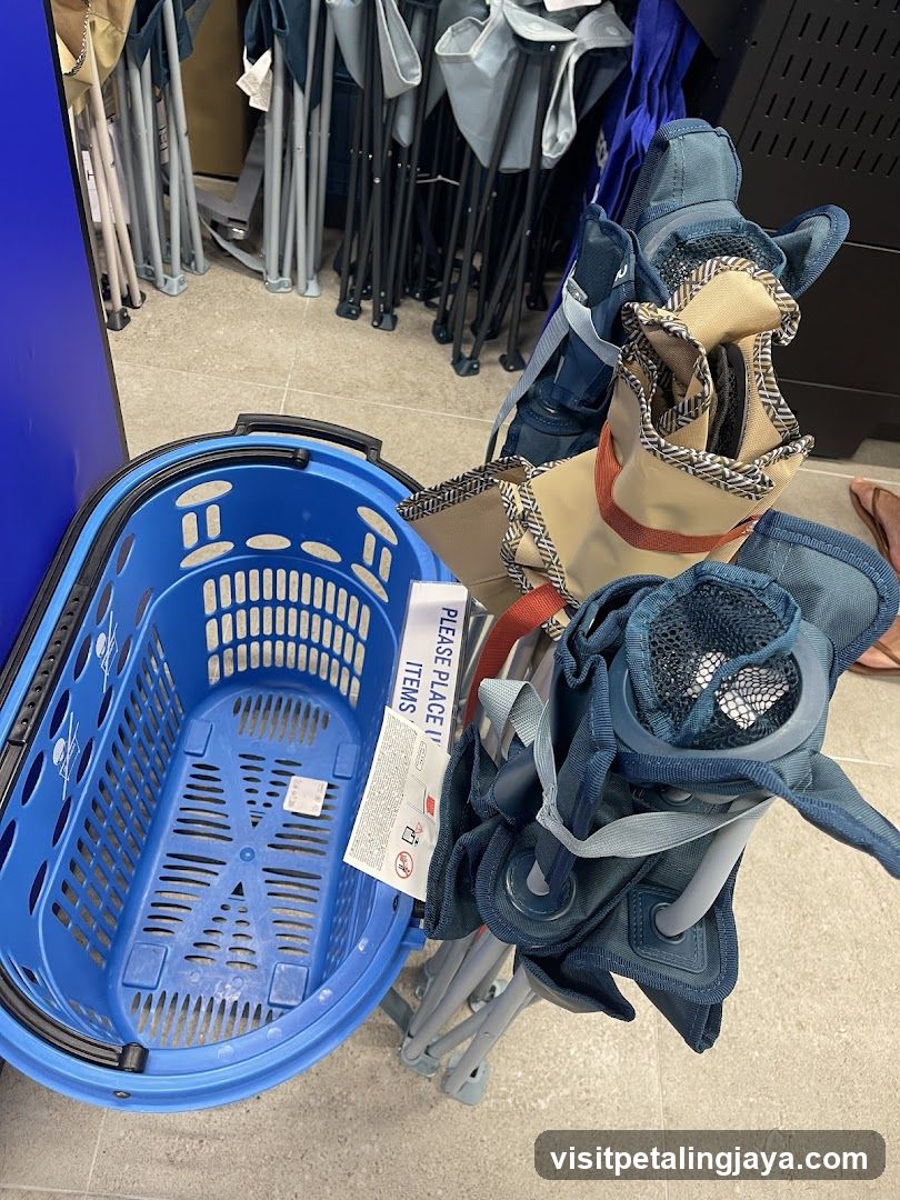 Shopping Basket with Folded Chairs and Bags