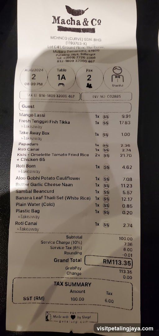 Macha & Co Receipt