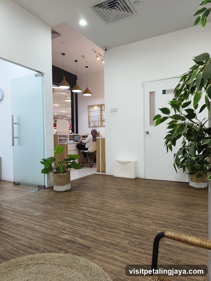 Interior Office Space with Plants and Work Area