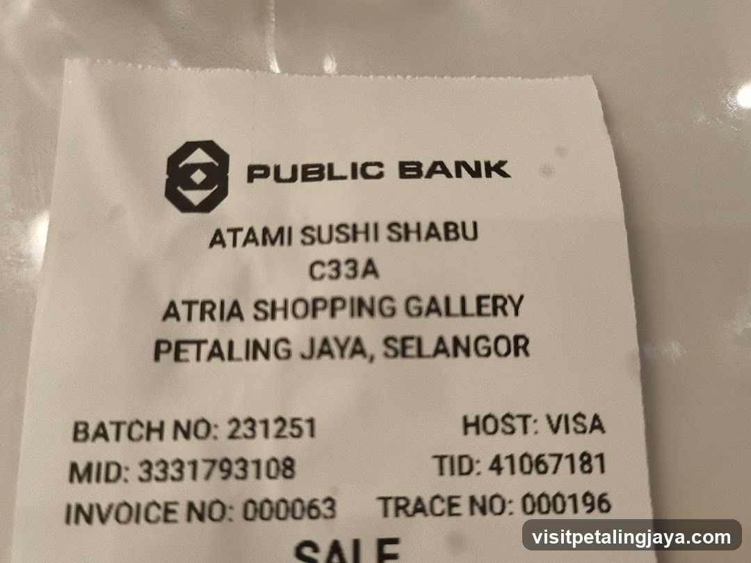 Receipt from Atami Sushi Shabu