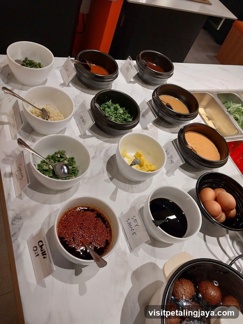 Dining Table with Condiments and Ingredients