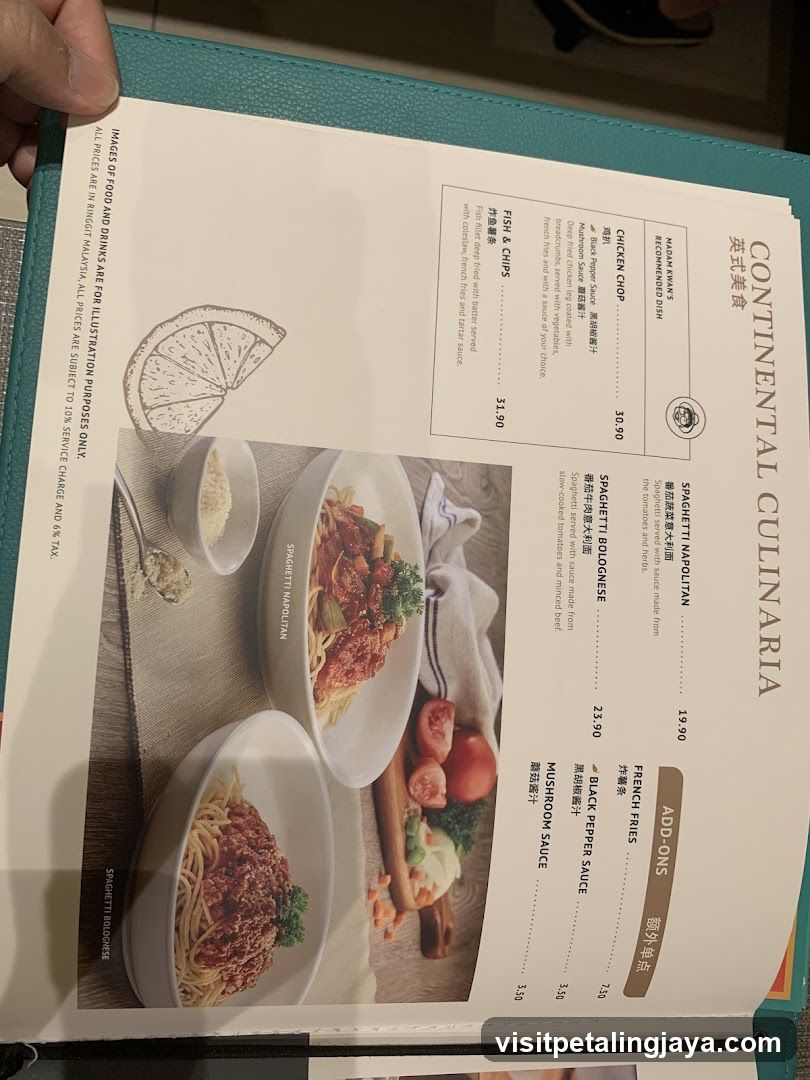 Continental Culinary Menu Page