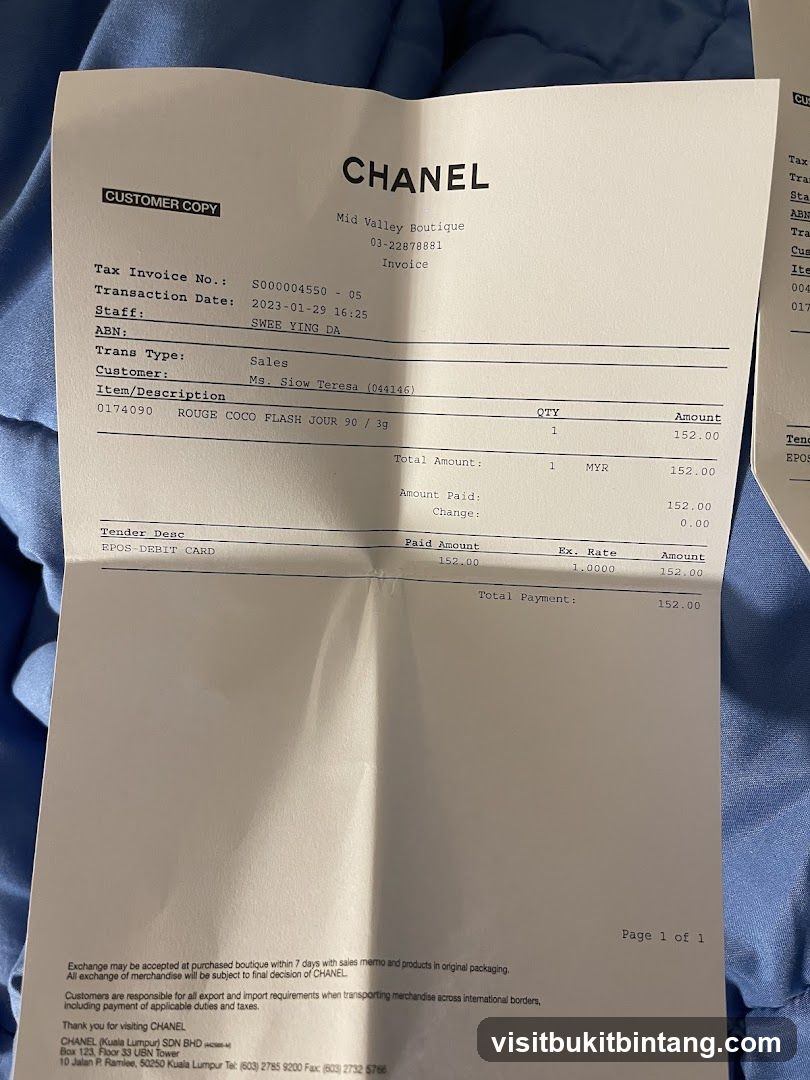 Chanel Receipt
