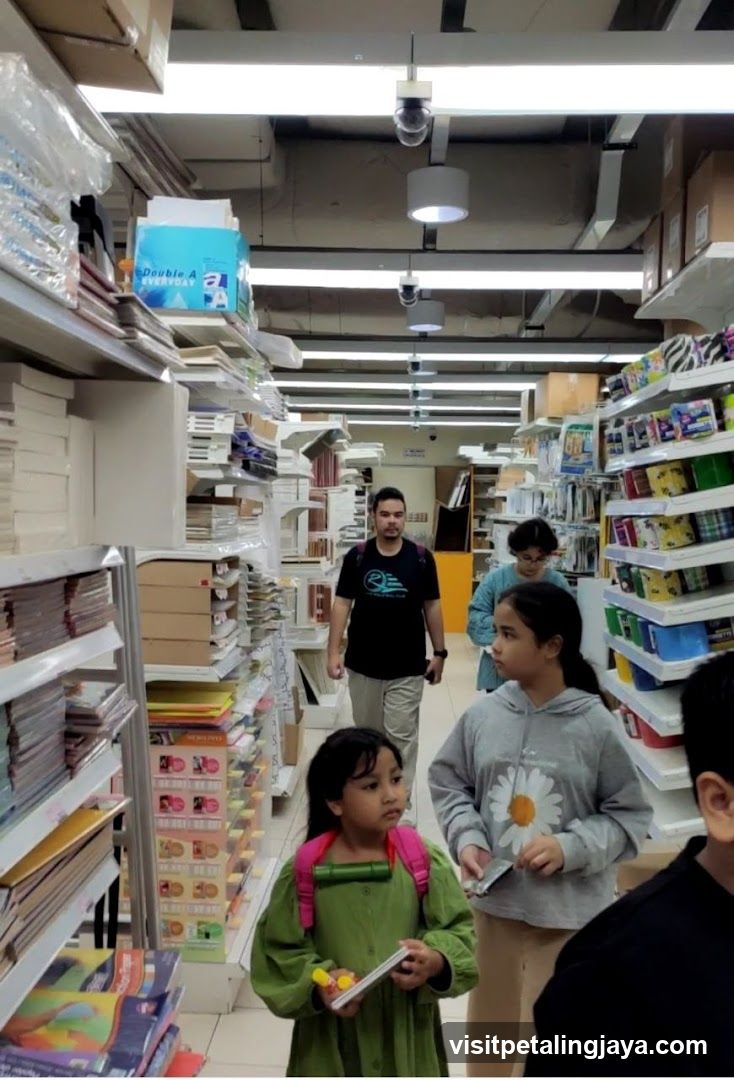 Bookstore Interior with Shelves and People