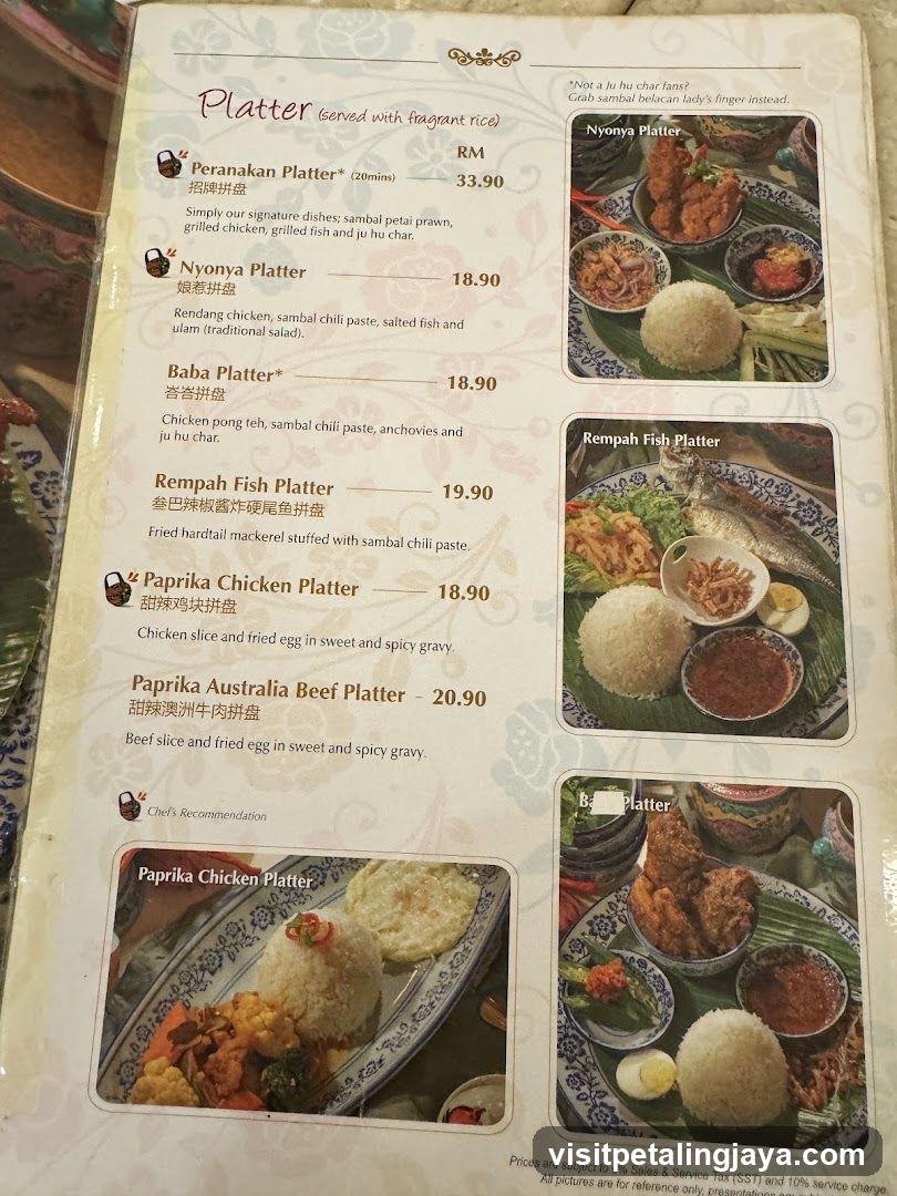 Platter Menu with Dishes and Prices