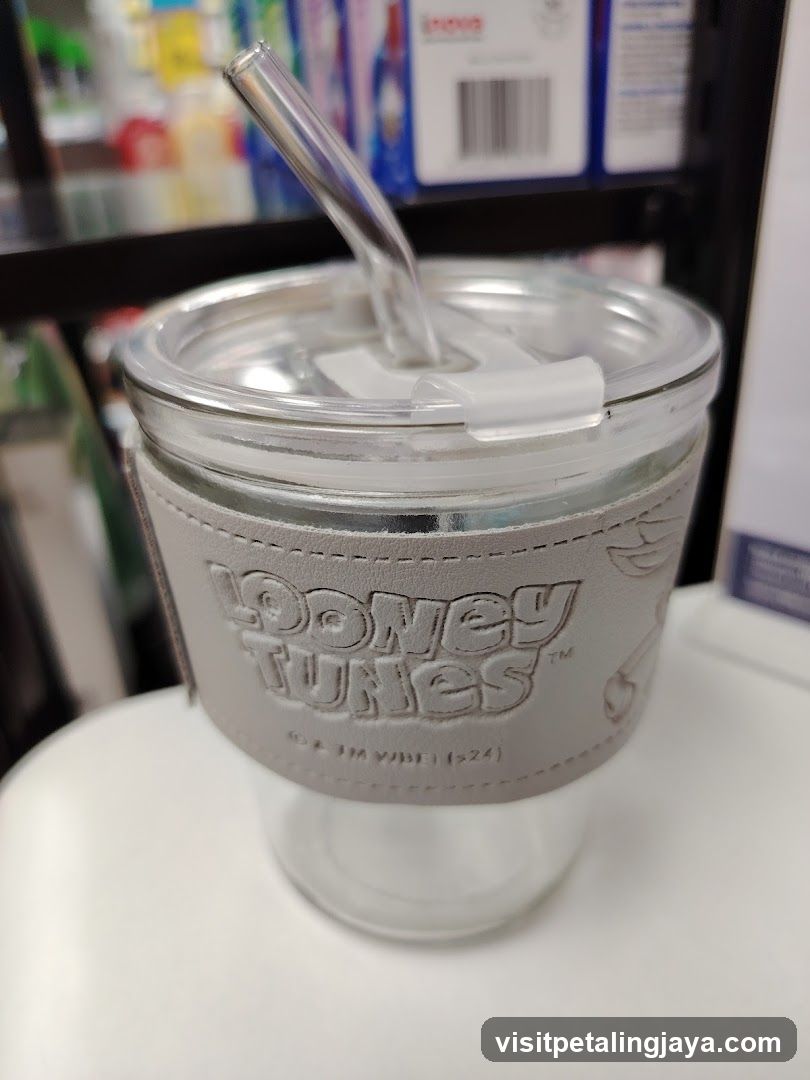 Looney Tunes Glass Cup with Straw