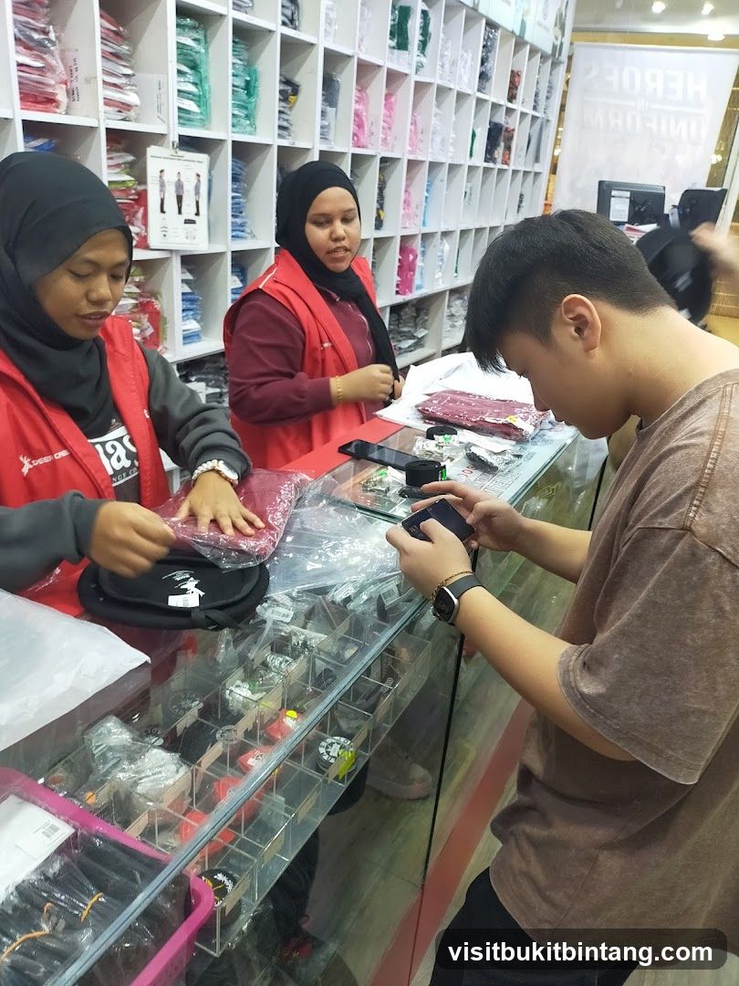 Shop interior with staff and customers