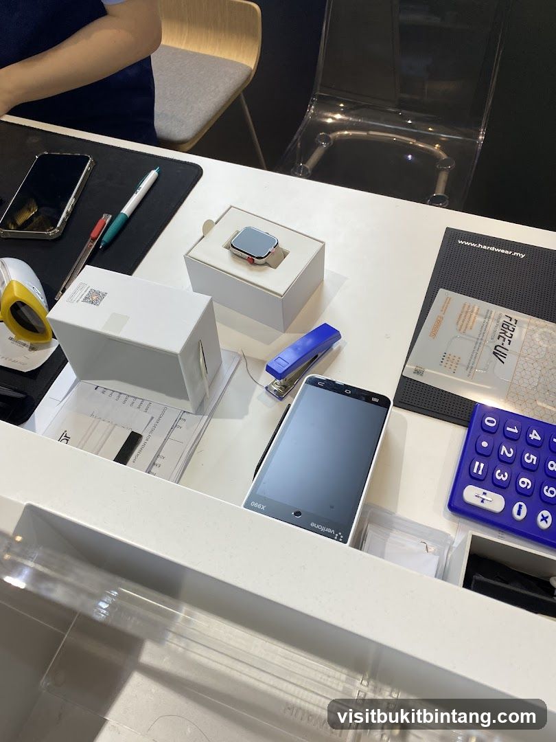 Table with electronics and office supplies