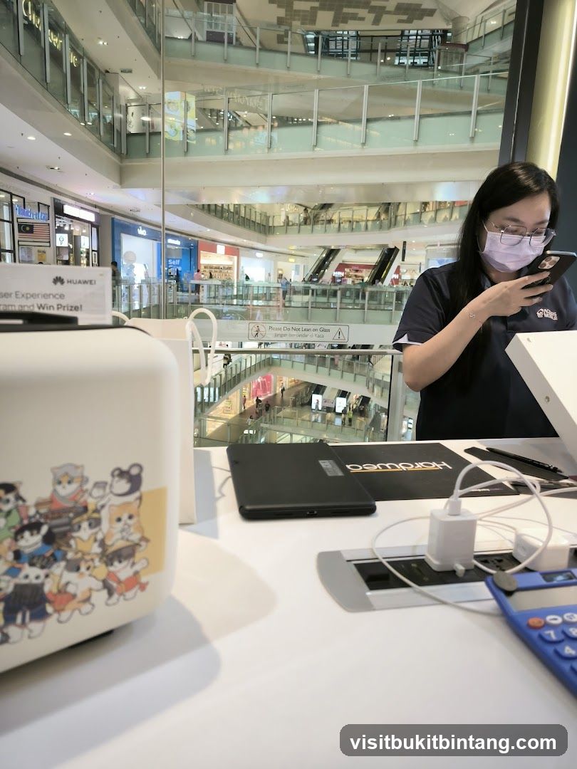 Mall Interior with Woman Using Phone