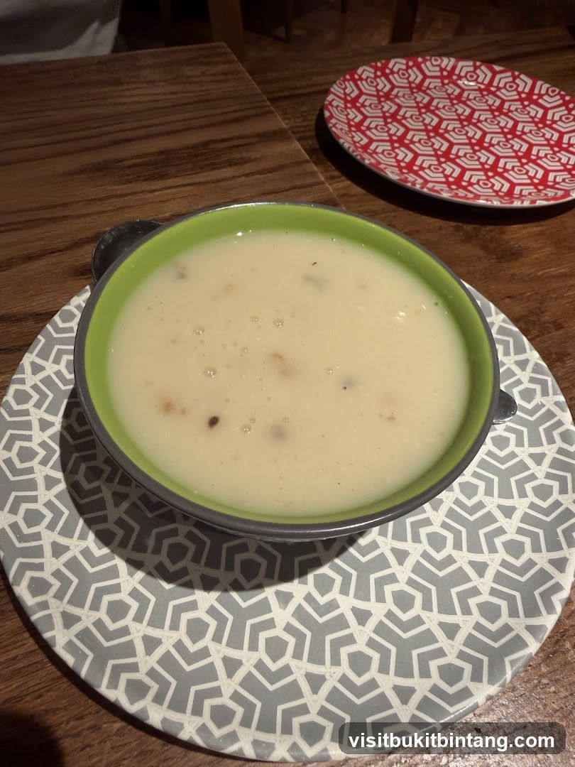 Bowl of soup on a table
