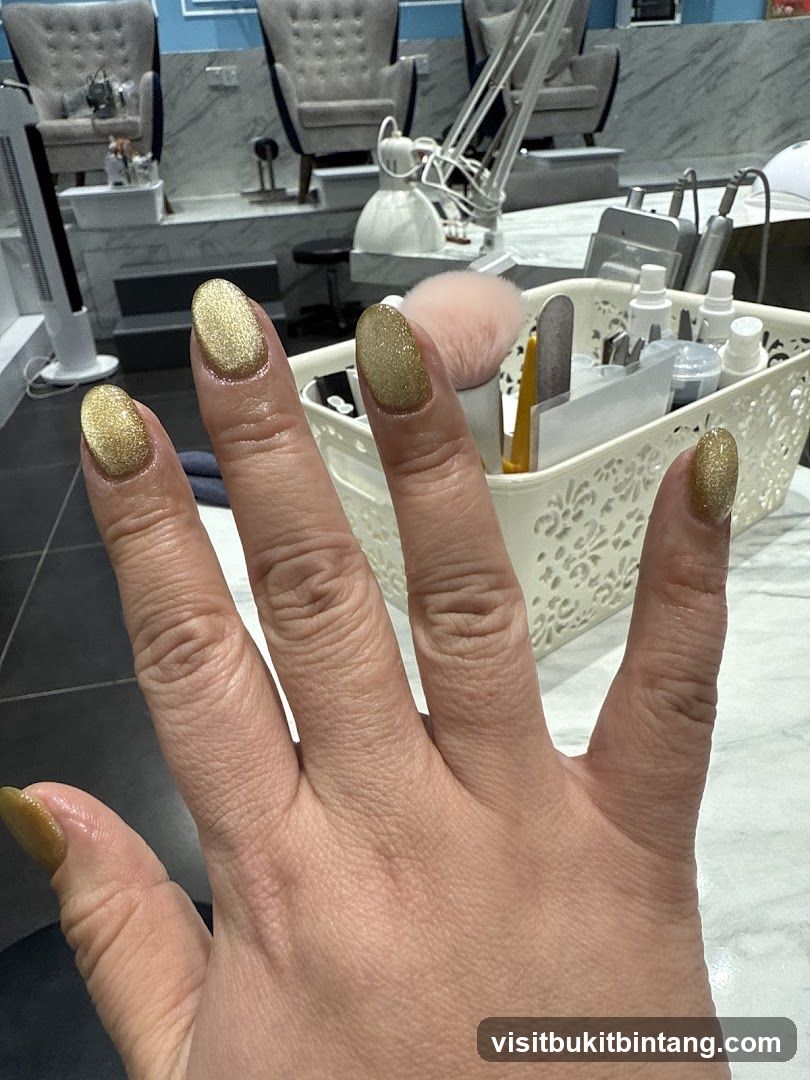 Manicured Hand with Gold Glitter Polish
