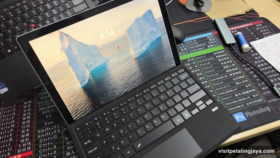 Laptop with Iceberg Wallpaper on Desk