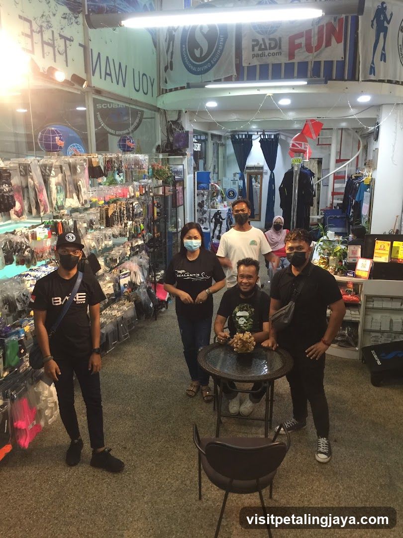 Group in a Dive Shop Interior