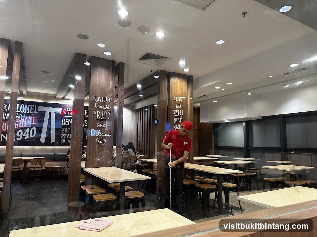 Restaurant Interior with Staff Cleaning