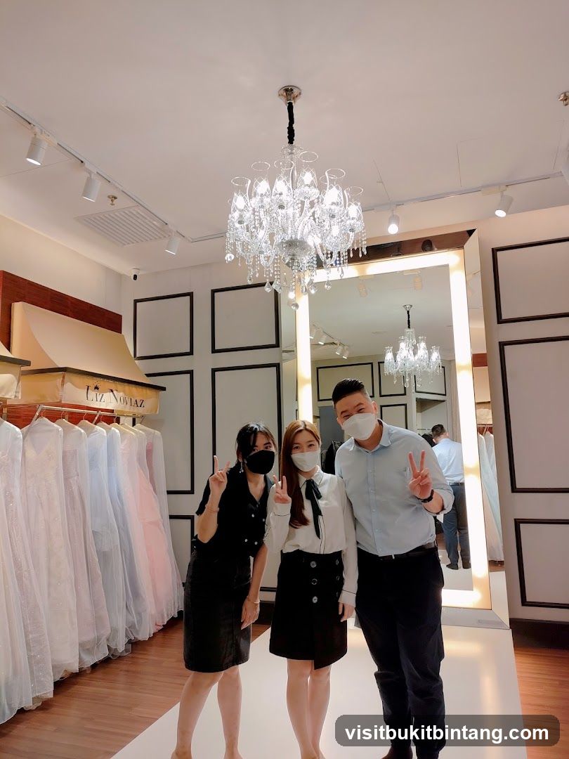 Three people posing in a store
