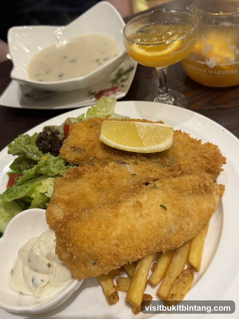 Fried Fish and Chips with Soup and Drink