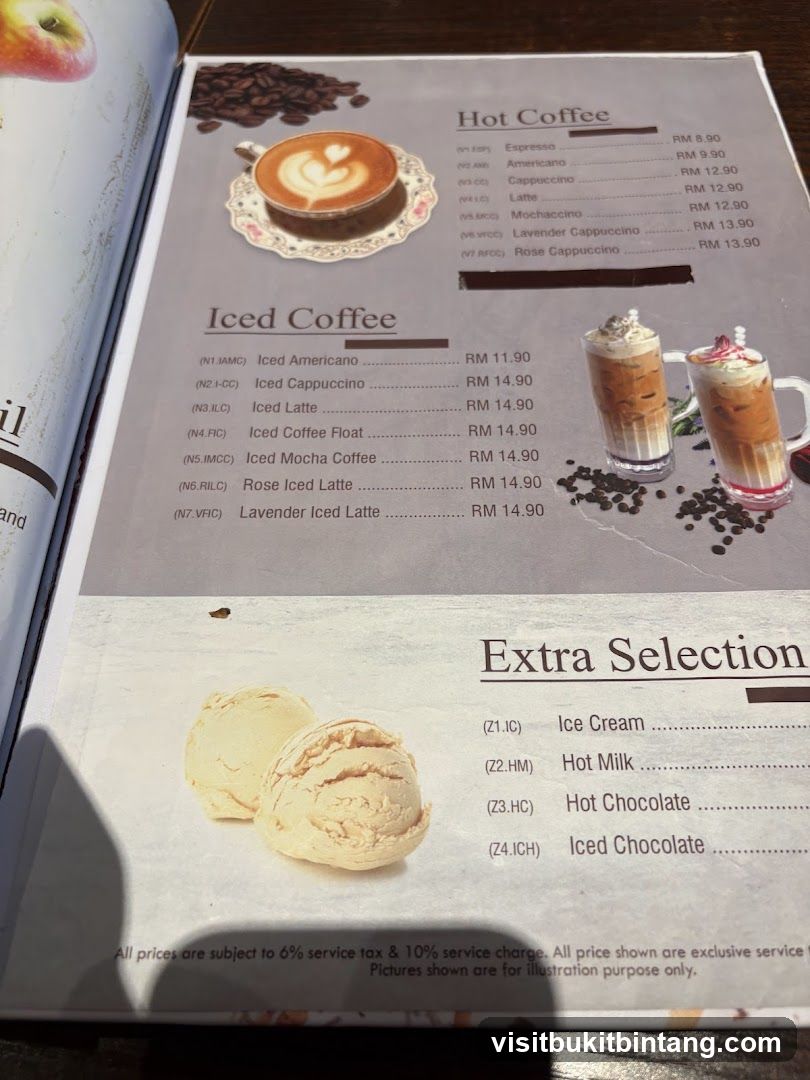 Coffee and Extra Selection Menu