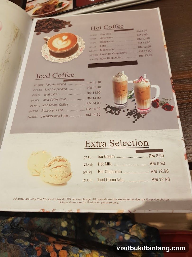 Coffee and Extra Selection Menu