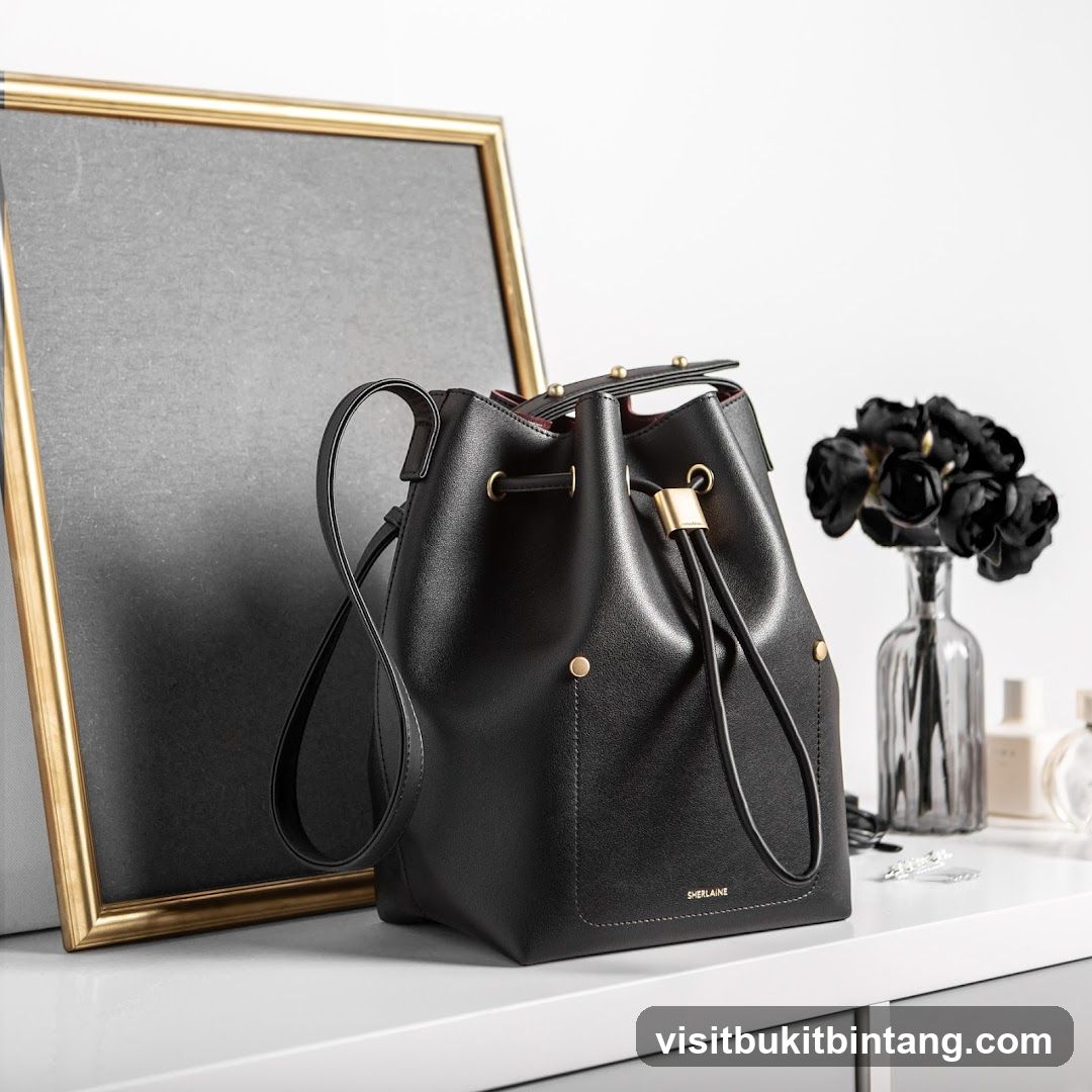 Black Leather Bucket Bag