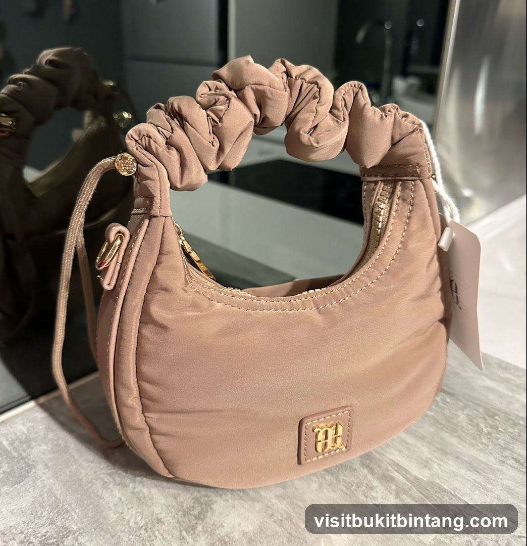 Tan Ruched Handle Shoulder Bag