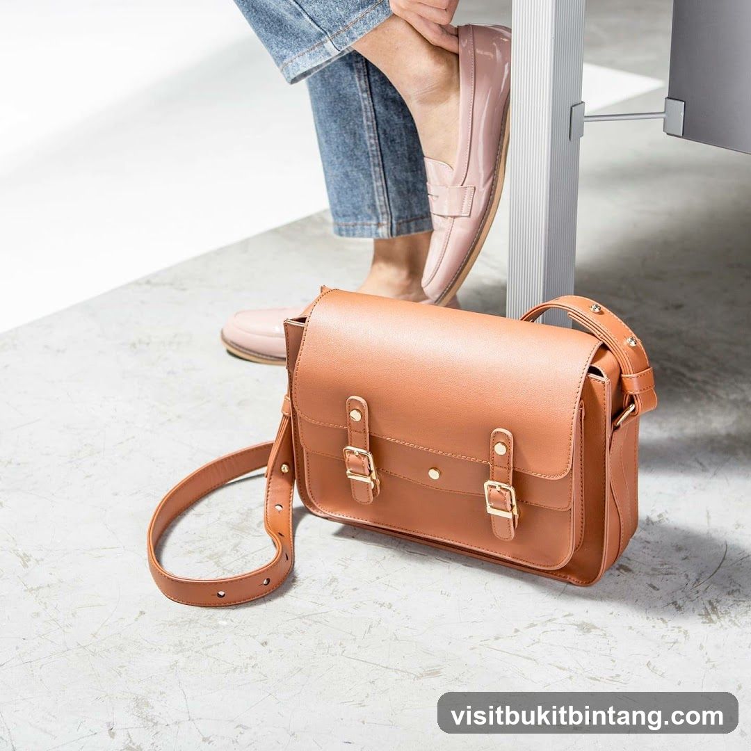 Brown Satchel Bag and Pink Loafers
