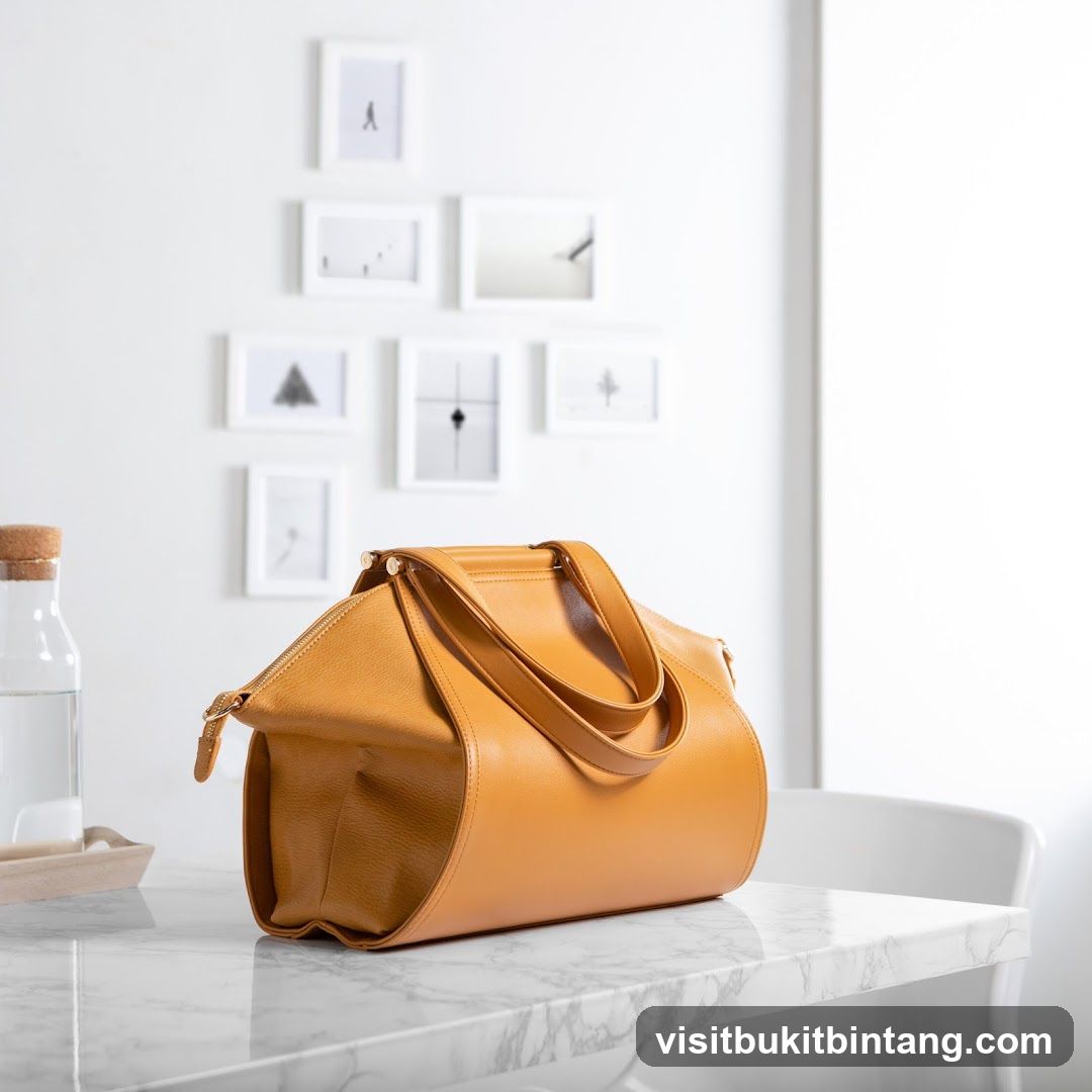Leather Handbag on Marble Table