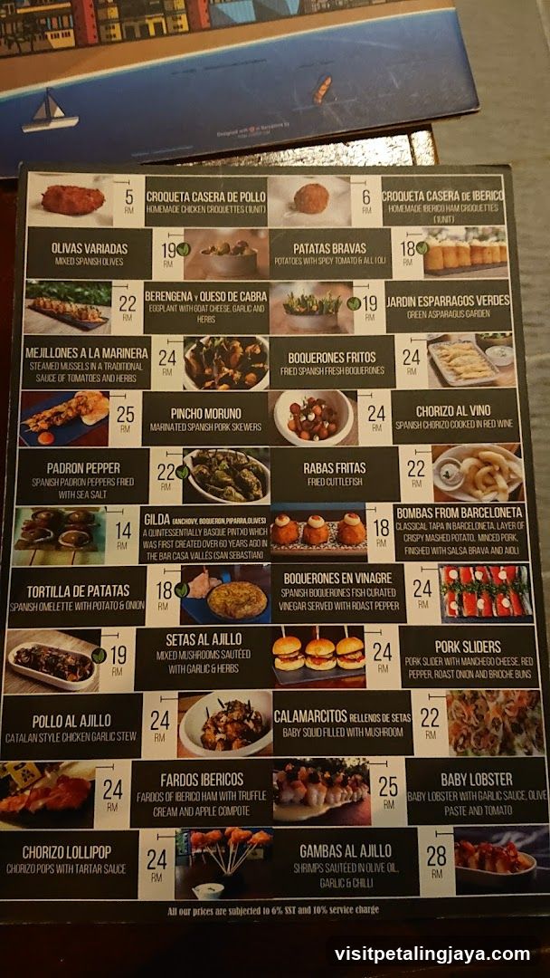 Spanish Tapas Menu