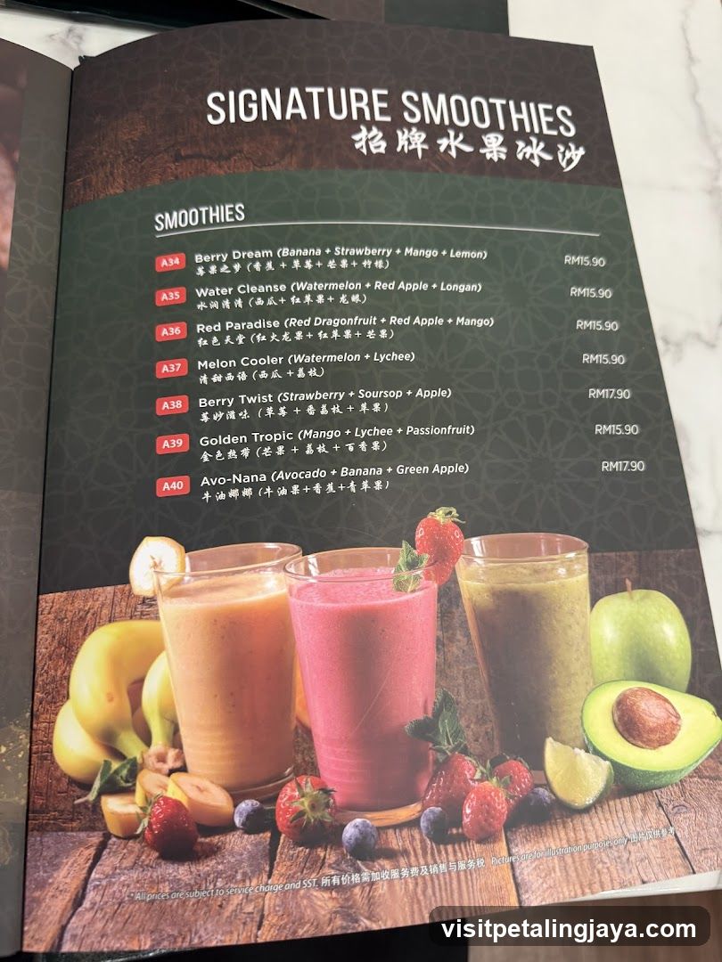 Signature Smoothies Menu