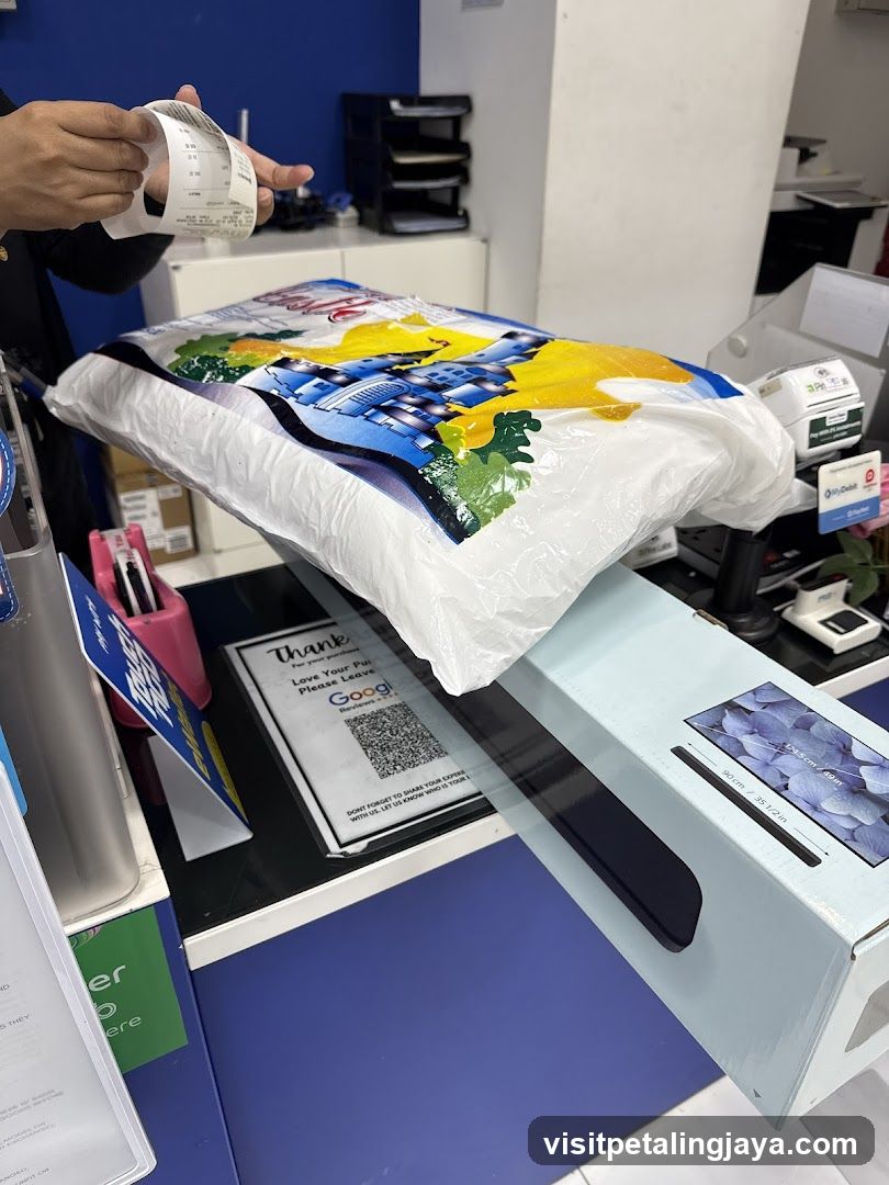 Counter with packaged item and receipt