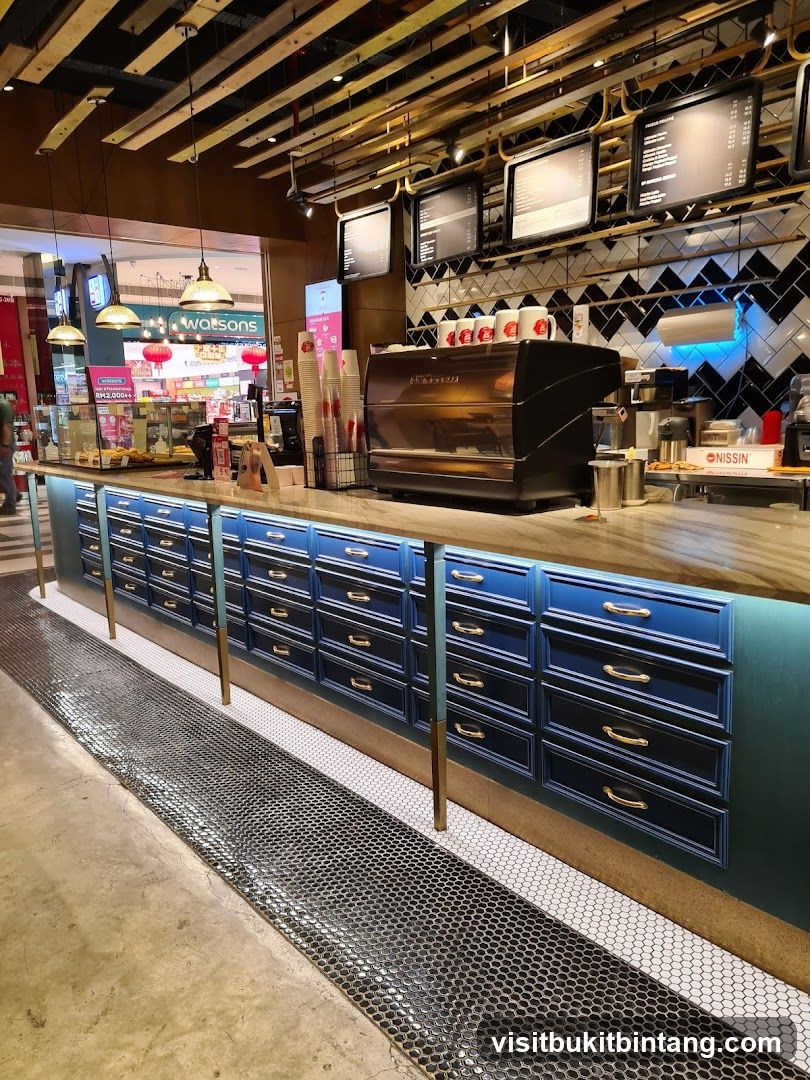 Coffee shop counter with espresso machine