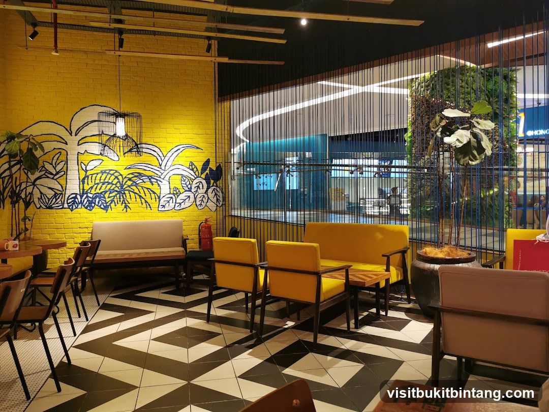 Modern Cafe Interior with Yellow Accents