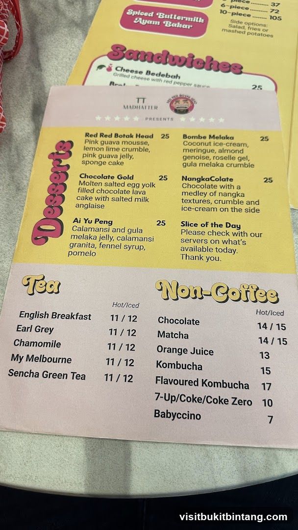 Desserts, Tea, and Non-Coffee Menu