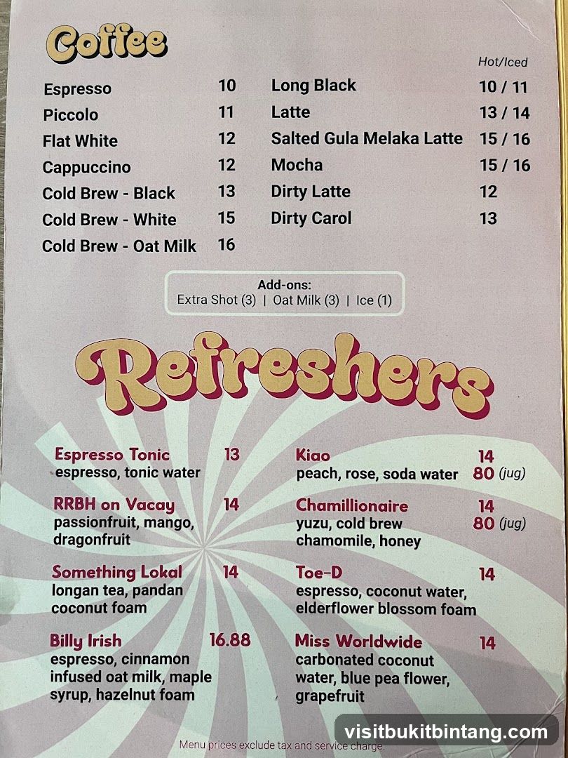 Coffee and Refreshers Menu